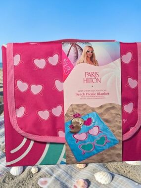 Paris Hilton Pink Heart Sunglasses Beach Picnic Blanket